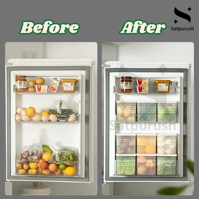 Satpurush Fridge Storage Boxes (Pack of 6) Freezer & Refrigerator Organizer Containers Kitchen Storage Container Set Kitchen Accessories Items for Home 1200 ml Food Storage Box, Plastic, White