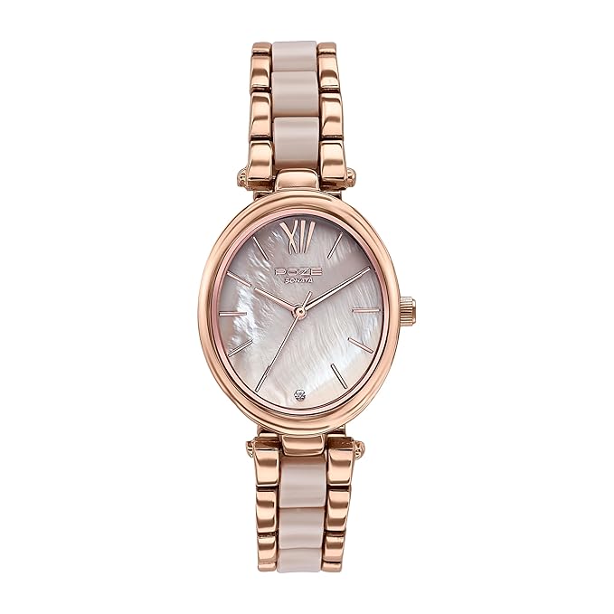 Sonata Poze Quartz Analog Light Brown MOP Dial Solid Link Strap Watch for Women