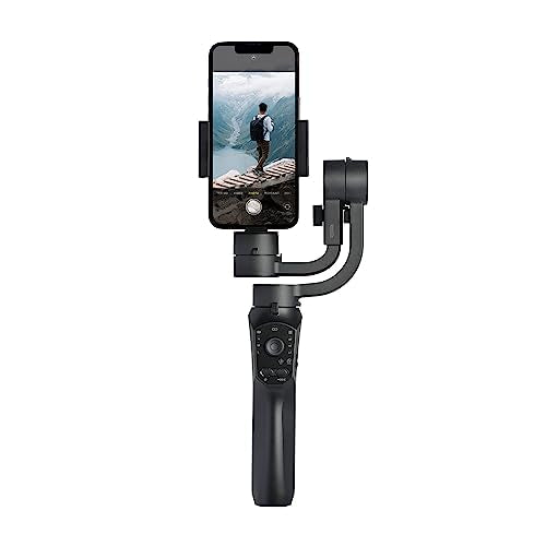 Handheld Gimbal Stabiliser with 3-Axis Feature and Tripod, Facial Tracking, Time Lapse, FPV, Up to 12 Hours Operational Time, Compatible with All Smart Phones (Dark Grey)