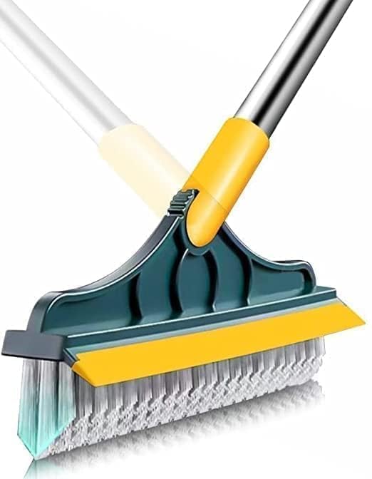 TRAXITO Bathroom Cleaning Brush with Wiper 2 in 1 Tiles Cleaning Brush Floor Scrub with Long Handle 120° Rotate Bathroom Wiper Also for Toilet Bathroom Cleaning Accessories (2 in 1 Tiles Brush)