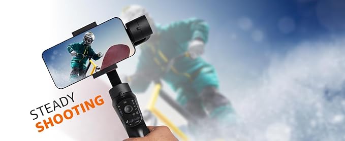 Handheld Gimbal Stabiliser with 3-Axis Feature and Tripod, Facial Tracking, Time Lapse, FPV, Up to 12 Hours Operational Time, Compatible with All Smart Phones (Dark Grey)