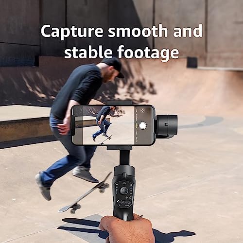 Handheld Gimbal Stabiliser with 3-Axis Feature and Tripod, Facial Tracking, Time Lapse, FPV, Up to 12 Hours Operational Time, Compatible with All Smart Phones (Dark Grey)