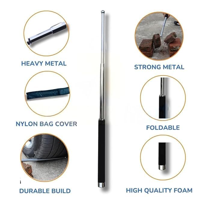 RDIYORA Self-Defense Foldable Pointer & Safety Hiking Stick | Compact, Extendable Wand with Comfortable Grip & Nylon Bag | Ideal for Car, Office, Indoor & Outdoor Use Stainless Steel