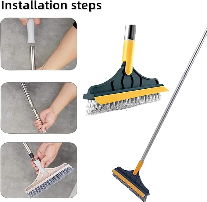 TRAXITO Bathroom Cleaning Brush with Wiper 2 in 1 Tiles Cleaning Brush Floor Scrub with Long Handle 120° Rotate Bathroom Wiper Also for Toilet Bathroom Cleaning Accessories (2 in 1 Tiles Brush)