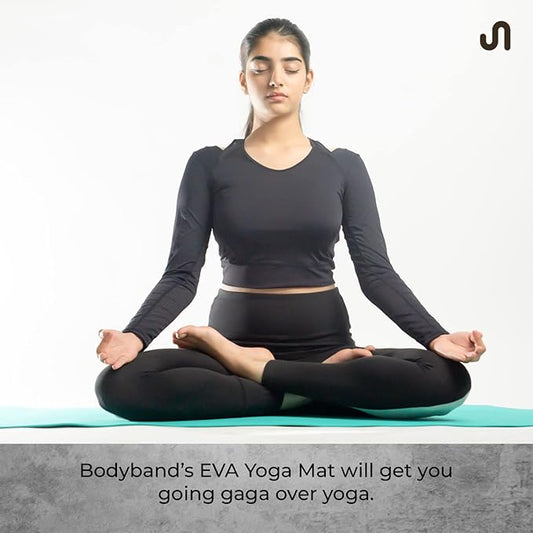 Bodyband Yoga Mat For Women & Men 4Mm With Carry Strap Eva Material Extra Thick Exercise Mat For Workout Yoga Fitness Pilates & Meditation, Anti Tear Anti Slip For Home & Gym Use, Aqua Green - Green