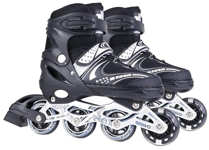 TEKCOOL 4 Wheels Adjustable Inline Skates Skating Shoes for Boys Kids Girls Skating Shoe Adjustable Roller Blades Age 6 to 15 Years PU Strong Wheels Aluminium with LED Flash Light on Wheels