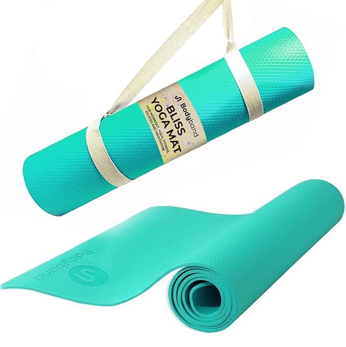 Bodyband Yoga Mat For Women & Men 4Mm With Carry Strap Eva Material Extra Thick Exercise Mat For Workout Yoga Fitness Pilates & Meditation, Anti Tear Anti Slip For Home & Gym Use, Aqua Green - Green