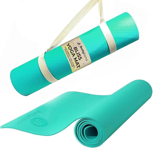 Bodyband Yoga Mat For Women & Men 4Mm With Carry Strap Eva Material Extra Thick Exercise Mat For Workout Yoga Fitness Pilates & Meditation, Anti Tear Anti Slip For Home & Gym Use, Aqua Green - Green