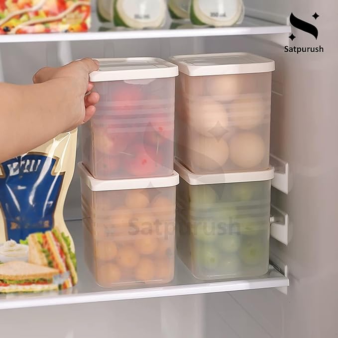Satpurush Fridge Storage Boxes (Pack of 6) Freezer & Refrigerator Organizer Containers Kitchen Storage Container Set Kitchen Accessories Items for Home 1200 ml Food Storage Box, Plastic, White