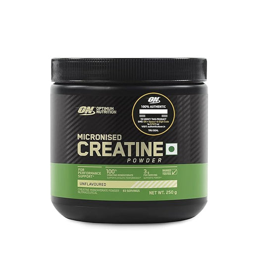 Optimum Nutrition (ON) Micronized Creatine Powder - 250 Gram, 83 Serves, 3g of 100% Creatine Monohydrate per serve, Supports Athletic Performance & Power, Unflavored