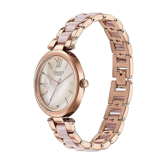 Sonata Poze Quartz Analog Light Brown MOP Dial Solid Link Strap Watch for Women