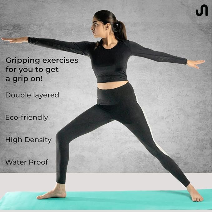 Bodyband Yoga Mat For Women & Men 4Mm With Carry Strap Eva Material Extra Thick Exercise Mat For Workout Yoga Fitness Pilates & Meditation, Anti Tear Anti Slip For Home & Gym Use, Aqua Green - Green