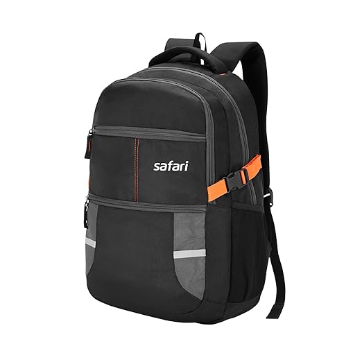 Safari Omega spacious/large laptop backpack with Raincover, college bag, travel bag for men and women, Black, 30 Litre