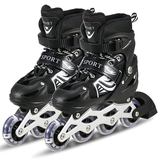 TEKCOOL 4 Wheels Adjustable Inline Skates Skating Shoes for Boys Kids Girls Skating Shoe Adjustable Roller Blades Age 6 to 15 Years PU Strong Wheels Aluminium with LED Flash Light on Wheels