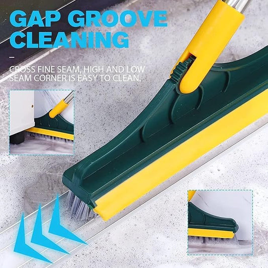 TRAXITO Bathroom Cleaning Brush with Wiper 2 in 1 Tiles Cleaning Brush Floor Scrub with Long Handle 120° Rotate Bathroom Wiper Also for Toilet Bathroom Cleaning Accessories (2 in 1 Tiles Brush)