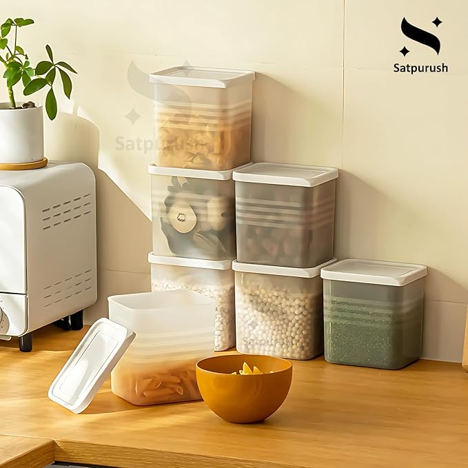 Satpurush Fridge Storage Boxes (Pack of 6) Freezer & Refrigerator Organizer Containers Kitchen Storage Container Set Kitchen Accessories Items for Home 1200 ml Food Storage Box, Plastic, White