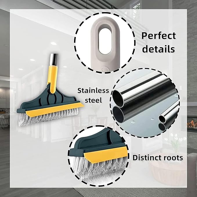 TRAXITO Bathroom Cleaning Brush with Wiper 2 in 1 Tiles Cleaning Brush Floor Scrub with Long Handle 120° Rotate Bathroom Wiper Also for Toilet Bathroom Cleaning Accessories (2 in 1 Tiles Brush)